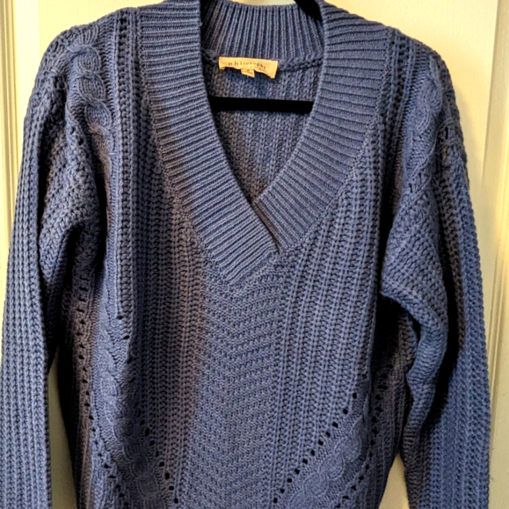 Philosophy Brand Steel Blue Hand- Knit Sweater-Size Medium